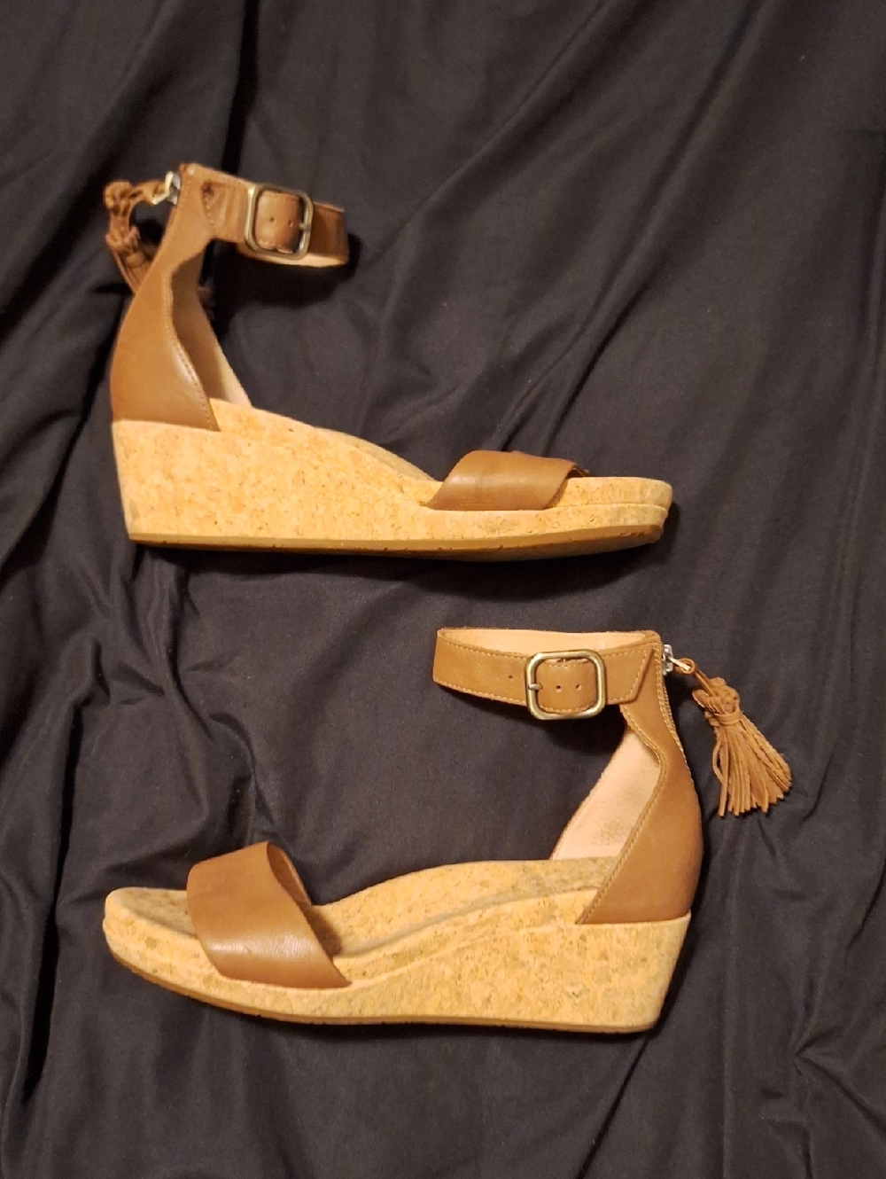 Ugg Sandals. Tan Cork Wedge Sandals with Ankle Strap. Super Comfortable